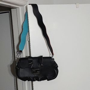 Fendi Navy 3 tone leather wave baquette with removable shoulder strap.